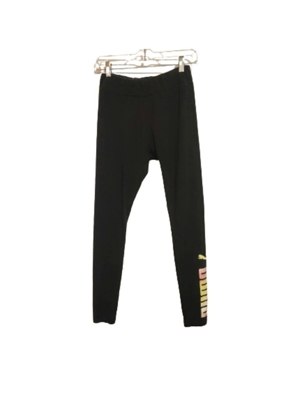Puma Girls Black Knit Athletic Logo Leggings Large